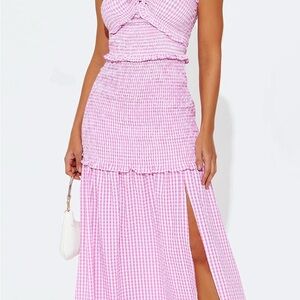 Fashion Nova Pink Gingham Maxi Dress